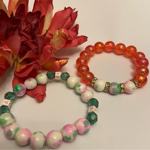 Alpha Kappa Alpha Sorority Novelty Bracelet Set in Pink & Green AKA. - Picture 2 of 2